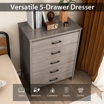 Gray Oak 5-Drawer Vertical Nursery Dresser with Metal Handles