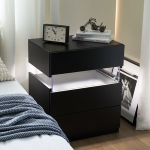 Gulches LED Nightstands 3 Drawer Dresser for Bedroom End Table with Acrylic Board LED Bedside Tables for Bedroom Living Room Bedside Furniture (Black) - 1 of 4