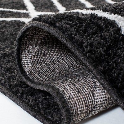 Black and Light Grey Geometric Runner Rug, 2'6" x 8', Synthetic