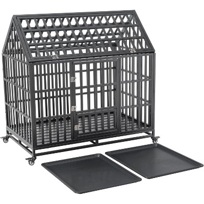47.2'' Heavy-Duty Metal Dog Crate, Metal Kennel, Lockable, Wheels, Indoor & Outdoor Use, Black