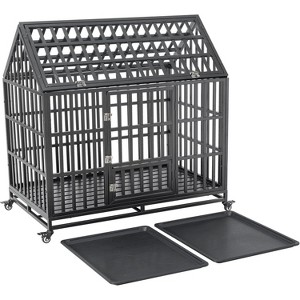 47.2'' Heavy-Duty Metal Dog Crate, Metal Kennel, Lockable, Wheels, Indoor & Outdoor Use, Black - 1 of 4