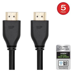 Monoprice 8K HDMI 2.1 Cable - 3 Feet - Black (5 Pack) Certified Ultra High Speed, 8k@60Hz, 48Gbps, Compatible with Sony PS5 / Microsoft / Xbox Series - 1 of 4
