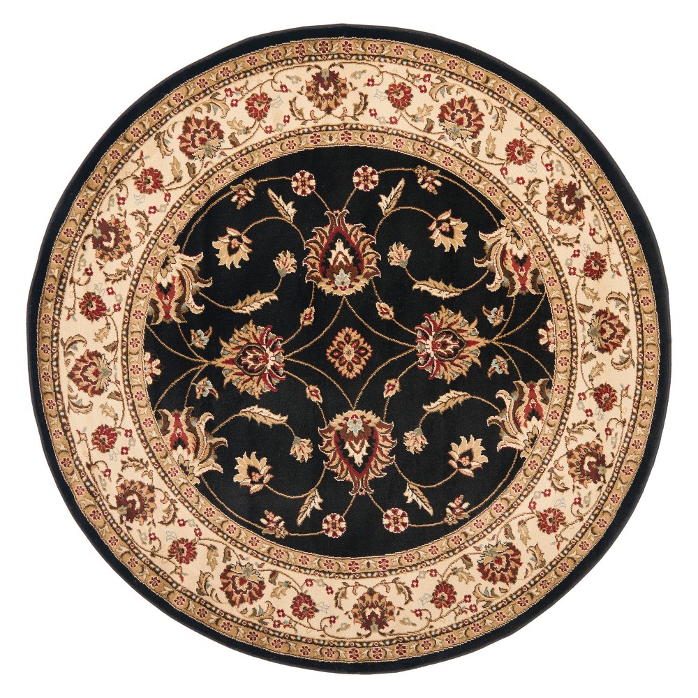 5'3inx5'3in Round Alisa Floral Area Rug Black/Ivory Round - Safavieh