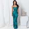 Coolmee Women Vintage Spaghetti Strap Sexy Low Cut Backless Floral Satin Slip Bodycon Maxi Dress - 2 of 4
