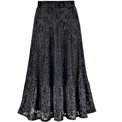 Collections Etc Beautiful Flounce Hem Elasticized Waist Lace Skirt