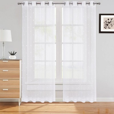 Pom Pom Voile Sheer Grommet Window Curtain Panels