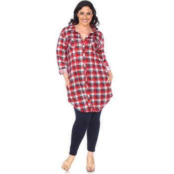 Women's Plus Size Piper Stretchy Plaid Tunic with Pockets - White Mark