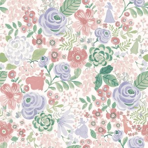 Disney Princess Watercolor Floral Kids' Peel and Stick Wallpaper Purple - 1 of 4