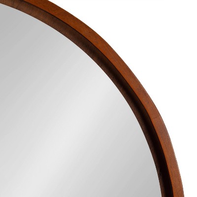 Mid-Century Boho-Chic Round Walnut Wood Wall Mirror, 30"