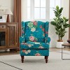 Modern Accent Chair with Retro Wood Legs for Living Room, Floral Upholstered Armchair with Wing Back Design for Bedroom or Office - Cuddlewood - 2 of 4