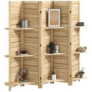 HOMCOM 5 Panel 67" Tall Wood Privacy Screen Room Divider with 3 Display Shelves, and Folding Storage for Bedroom or Home Office, Natural Wood - 1 of 4