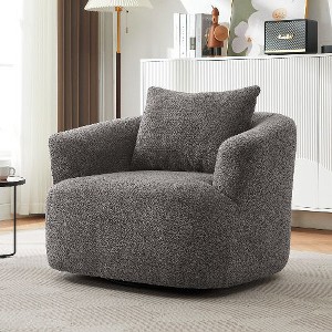 Kumasinova Modern 360° Swivel Chair, Upholstered Swivel Barrel Sofa Chair with a Throw Pillow for Living Room, Boucle Accent Chair, Rounded Armrests - 1 of 4