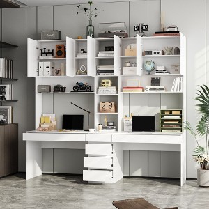 Famapy White Double - Sided Computer Desk with Hutch,Study Desk with Drawers,Spacious Collaborative Workstation for Home Office & Study Room - 1 of 4