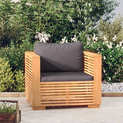Patio Sofa Chair with Dark Gray Cushions Solid Wood Teak vidaXL