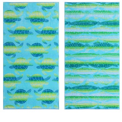 Tommy Bahama Ombre Fish/ombre Turtle 100% Cotton Terry- 2 Piece ...