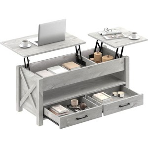 Summit Adventure 47.2" Lift-Top Coffee Table - 2 Drawers & Hidden Storage, Retro Wooden Top for Living Room - Gray - 1 of 4