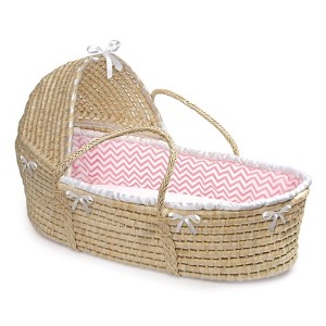 Badger Basket Natural Hooded Moses Basket Bedding - Pink Chevron