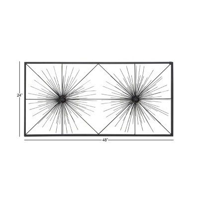Black Iron Starburst Wall Sculpture with Frame, 24" x 48"