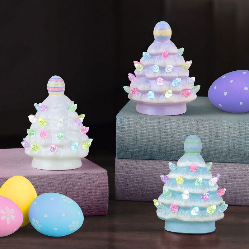 Mr. Cottontail Miniature Ceramic LED Easter Trees, Set of 3, 2 of 6