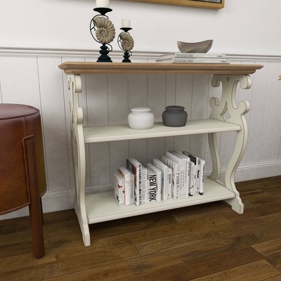 Cottage Charm White and Natural Wood 2-Tier Console Table with Storage