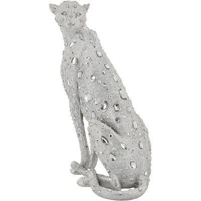 Electroplated Silver Glam Leopard Resin Tabletop Sculpture