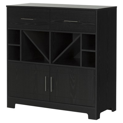 Vietti Bar Cabinet with Bottle Storage and Drawers - Black Oak - South Shore