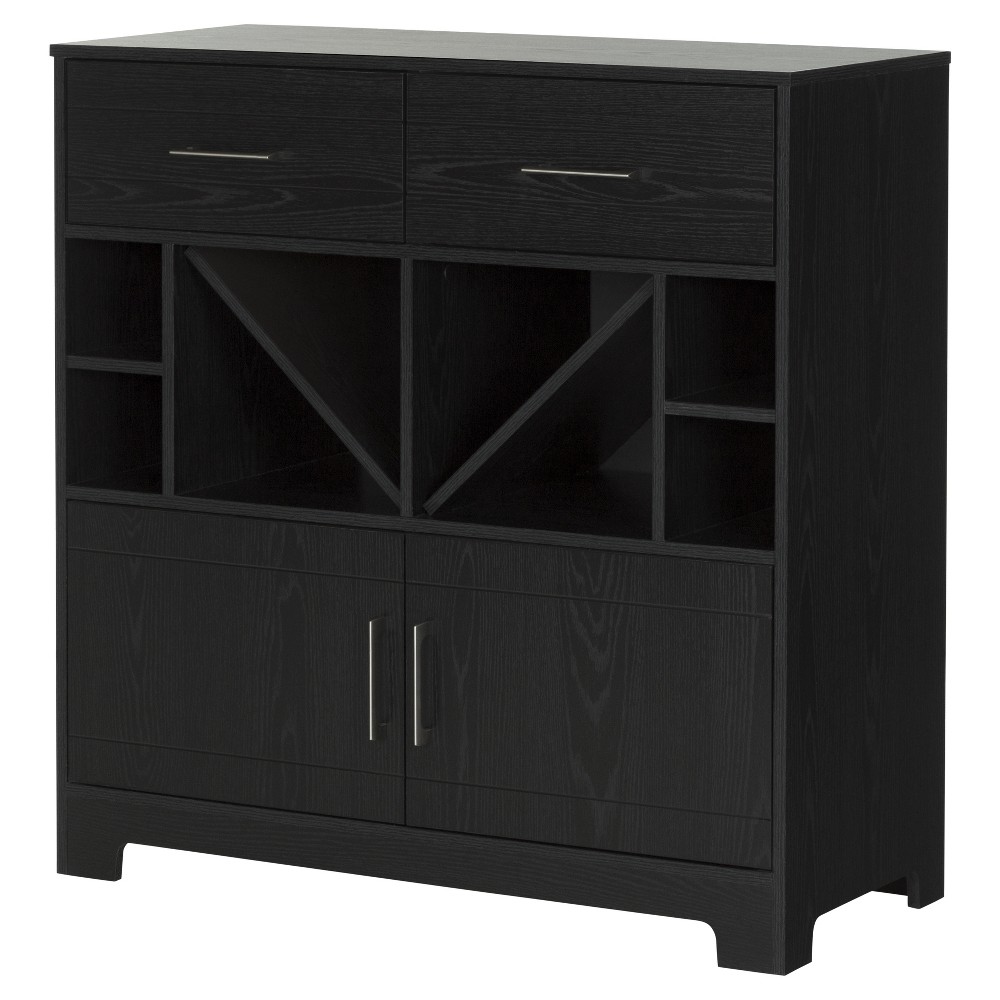 Photos - Display Cabinet / Bookcase Vietti Bar Cabinet with Bottle Storage and Drawers Black Oak - South Shore