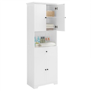 TiramisuBest Tall Bathroom Cabinet with Four Doors, Large Storage Space Open Shelve, Upper Storage Cabinet, White - 1 of 4