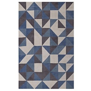Modway Kahula Geometric Triangle Mosaic 5x8 Area Rug - Blue, White and Gray,  100% Polyester Microfiber ,  Tight Low Pile Weave - 1 of 4