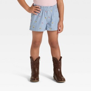 Toddler Girls' Floral Embroidered Woven Shorts - Cat & Jack™ Blue - 1 of 4