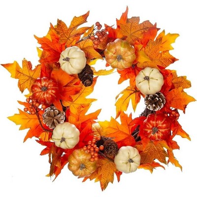 Pumpkin Garland 20inch Autumn Wreath With Maple Leaf Pumpkins Pinecones ...