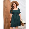 Coolmee Women's Casual Plus Size Square Neck Dress Short Sleeve Dress High Waist Ruffle Summer Midi Dress with Belt - 3 of 4