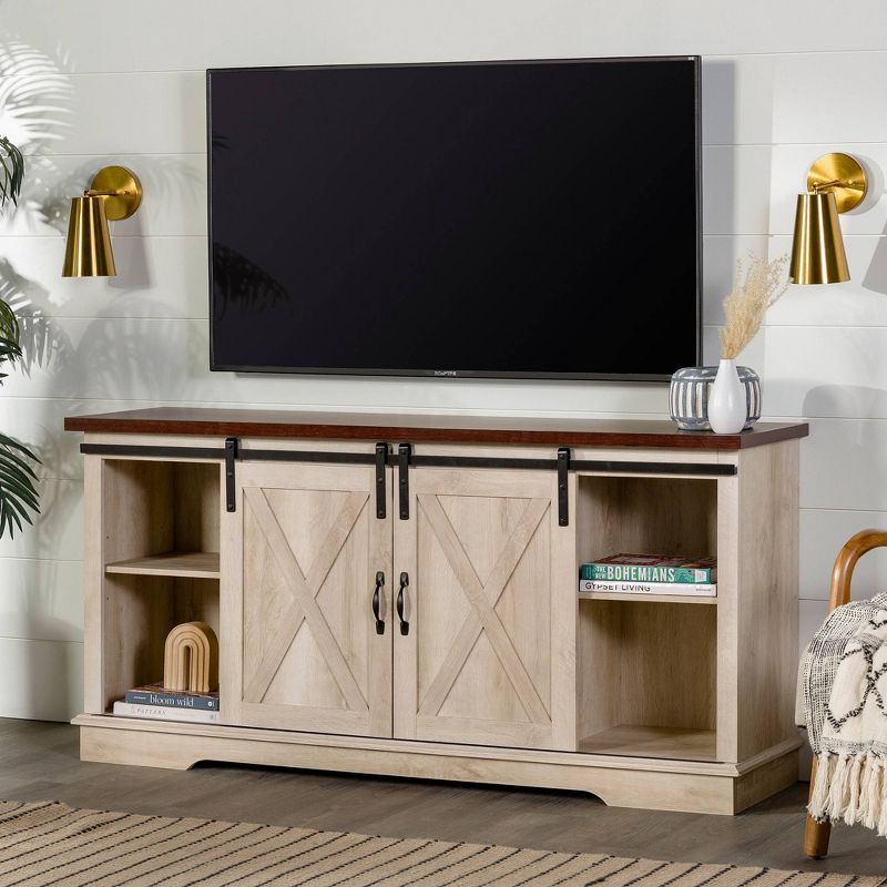 Modern Transitional Sliding Barndoor TV Stand for TVs up to 65"- Saracina Home, 3 of 30