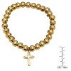 Steeltime Men's set of 3 black lava and stainless steel with cross beaded bracelets. Color Options: Silver, Gold - 3 of 4