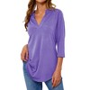 Nlife Women V Neck Solid Color Blouses Relaxed Fit 3/4 Sleeve Curved Hem Tunics Tops - 3 of 4