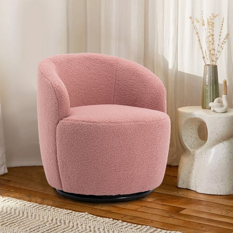 Fannie Teddy Swivel Accent Armchair Barrel Chair,25.60'' Wide Small Swivel Chair,360° Upholstered Swivel Barrel Chair-Maison Boucle‎, 1 of 9