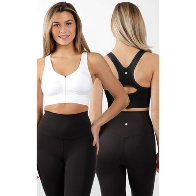 90 Degree By Reflex - Women's 2 Pack Front Zip Seamless Sports Bra - White/black  - Large : Target