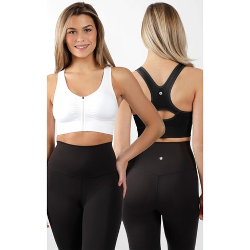 90 Degree By Reflex - Women's 2 Pack Front Zip Seamless Sports Bra -  White/black - X Large : Target