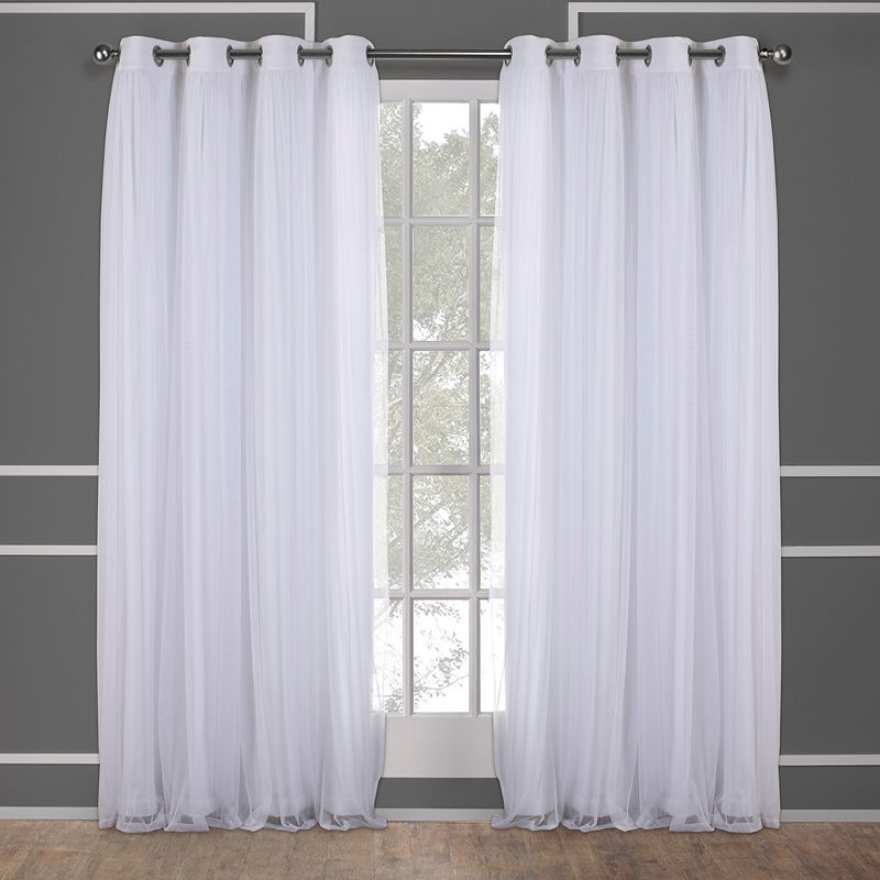 Set of 2 Caterina Layered Solid Blackout with sheer top Curtain Panels Black Pearl - Exclusive Home, 4 of 14
