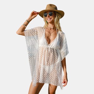Women's Alluring Crochet Beach Cover Up Dress - Cupshe - 1 of 4