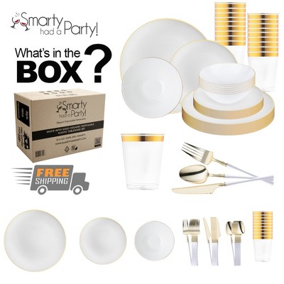 Smarty Had A Party White w/ Gold Organic Plastic Tableware Set - 120 Sets
