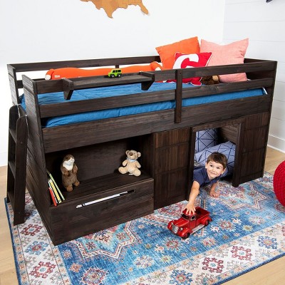 Barnwood Brown Twin Pine Loft Bed with Storage Drawer