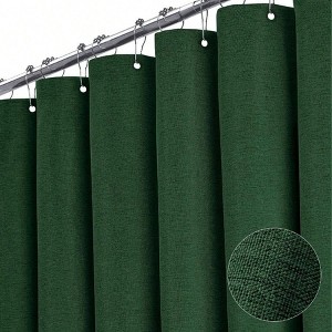 Fabric Shower Curtain Linen Textured Heavy Duty Polyester Waterproof Green Bathroom Hotel Luxury Decorative - 1 of 4