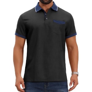 INSPIRE CHIC Men's Golf Short Sleeve Western Retro Stretch Color-Block Business Polo Shirt - 1 of 4