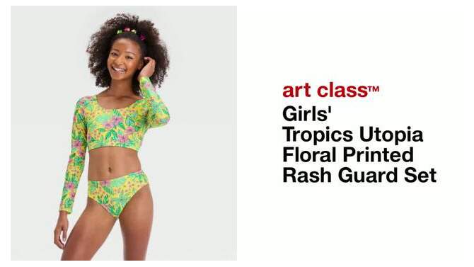 Girls&#39; Tropics Utopia Floral Printed Rash Guard Set - art class&#8482;, 2 of 5, play video