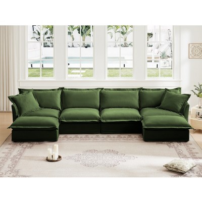 Upholstered Sectional Sofa, 4 Seater Free Combination Convertible Sofa, Sofas with Ottoman, Chenille Fabric Sectional Sofas-Cuddlewood