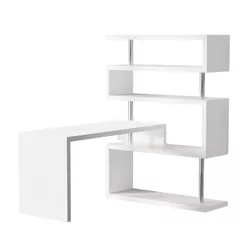 HOMCOM 94" 4 Tier Rotating Versatile L-Shaped Computer Desk Writing Table with Display Shelves and Steel Frame, White