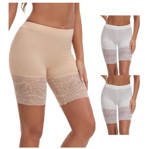 INSPIRE CHIC 3 Packs Women's Wide Lace Trim Slip Shorts Lightweight Comfort Thigh Slimmers - 1 of 4