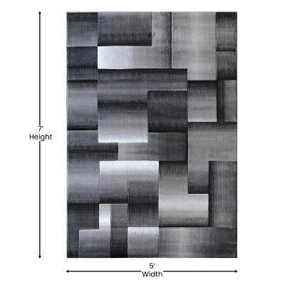Gray and Black Geometric 5' x 7' Synthetic Area Rug