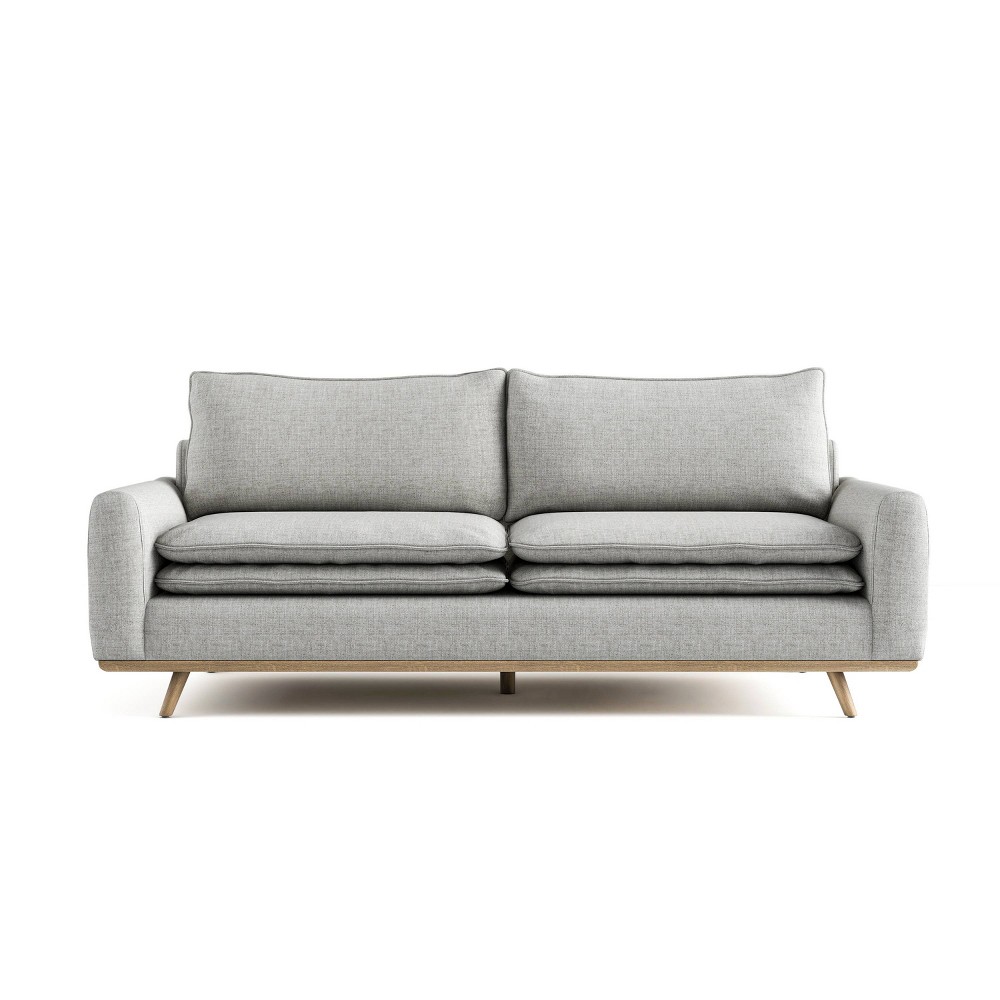 HOMES: Inside + Out Gubera 82" Mid-Century Sofa Dark Cotton Linen Blend Upholstery with Feather Blend Cushions Oak/Light Gray